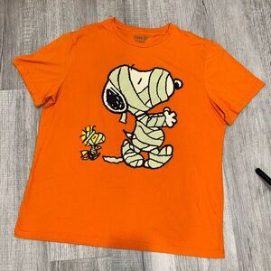 Peanuts Hybrid Snoopy Woodstock Mummy Shirt Mens Size XL Orange Short Sleeve